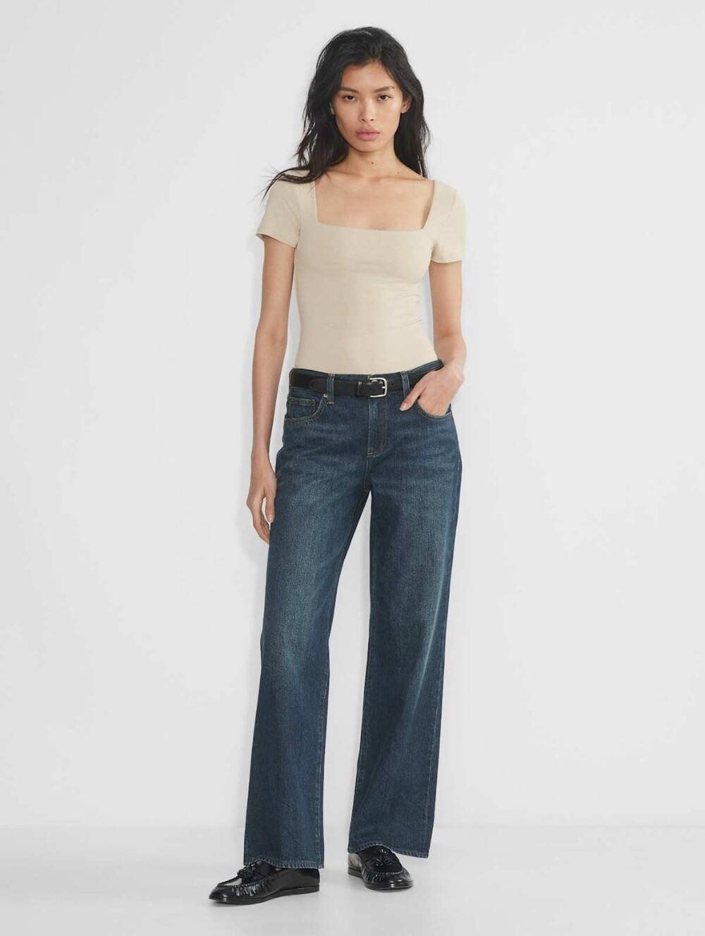 Aritzia Heather Oat Beige Contour Squareneck Shortsleeve Bodysuit